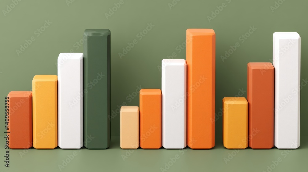 Aufkleber Abstract 3D rendered bar chart graph showing colorful business data growth and progress in minimal design style on green background.