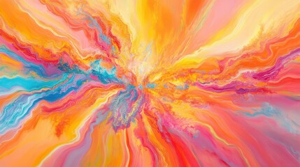 Vibrant, swirling colors radiate from a central point in an abstract painting.
