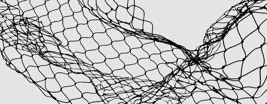 A detailed vector illustration of a broken metal fence texture with ripped wire mesh links, creating an isolated background  