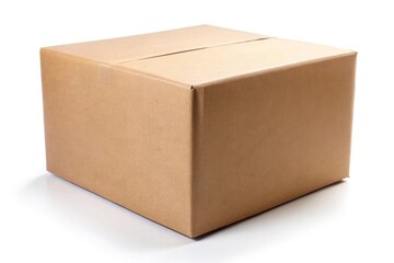 Closed Cardboard Box on White Background