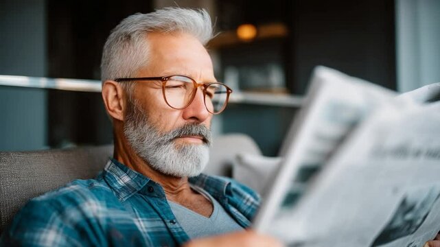 Gray-haired Man Reading a Newspaper in an Armchair Generative AI