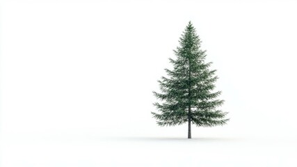 Fototapeta premium Lone evergreen tree stands against a bright white background. Minimalist design.