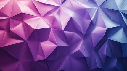 Fototapeta premium Abstract geometric pattern of overlapping triangles in shades of purple and blue.