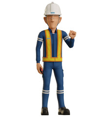 Isolate industrial worker raise 0 finger hand sign