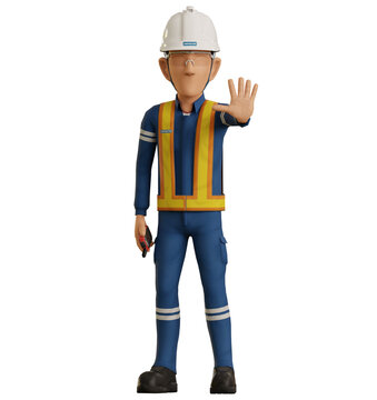 Isolate industrial worker raise hand to stop