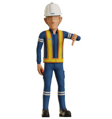Isolate industrial worker pose thumbs down