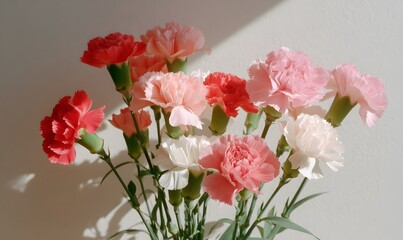 Obraz premium a bouquet of carnations in natural sunlight, Generative AI