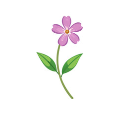 Fototapeta premium Cartoon light purple flower with green leaves isolated