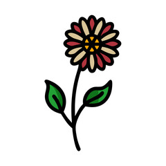 Colorful flower illustration with leaves on black background