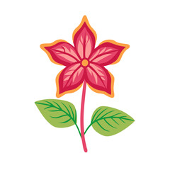 Stylized Pink Flower Blossom with Stem and Leaves