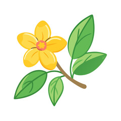 Vibrant Yellow Flower and Leaves Cartoon Vector Graphic