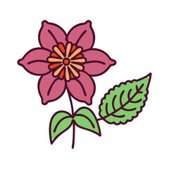 Elegant Pink Flower with Green Leaf Illustration on Black