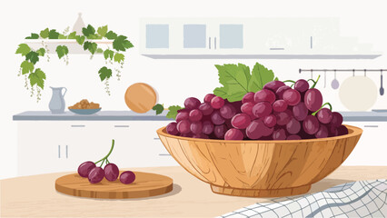 Grapes vector design, Grapes in wooden bowl in kitchen vector design