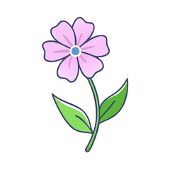 Cute pink flower illustration with green leaves design
