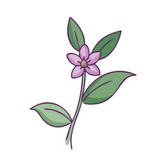Elegant Purple Flower with Green Leaves Illustration on Black