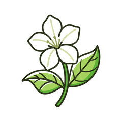 Stylized black flower illustration with green leaves design