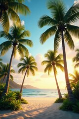 Obraz premium Palm trees sway gently in warm tropical breeze, film, distress, sea