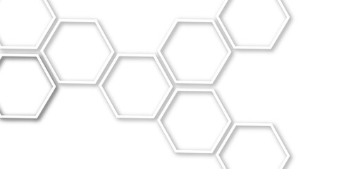 Abstract geometric technology 3d white bright hexagon and  structure out line hexagon polygonal honeycomb luxury pattern vector background.