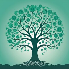Sustainable finance vector illustration with money roots and recycling tree