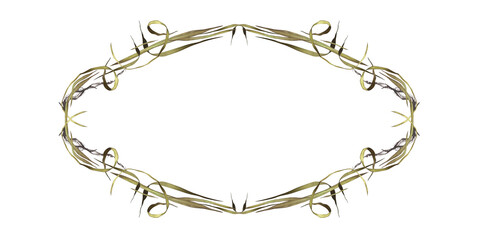 Green grass thicket frame watercolor illustration. Tangled herbs. Wild grass horizontal invitation template. Organic wreath for card design, signboard