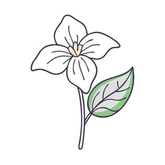 Elegant Dark Flower Illustration with Leaf on Black