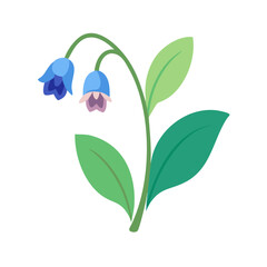 Stylized bellflower illustration with leaves on a black background