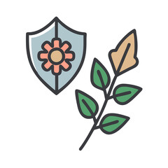 Ecology protection, shield with flower and plant branch