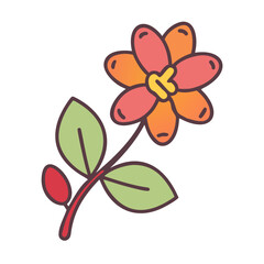 Cute cartoon flower with leaves on black background