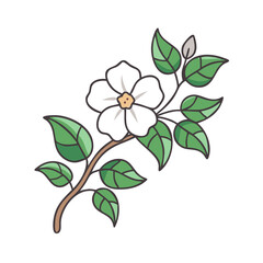 Cartoon black flower with green leaves and stem