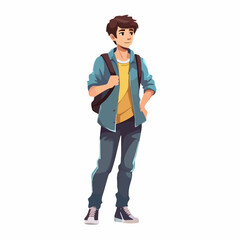 Fototapeta premium Young man casual backpack standing illustration. Vector Image