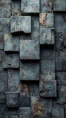 Textured Stone Wall Phone Wallpaper  Gray & Black Stone Blocks with Rust Accents | Vertical Industrial Background

