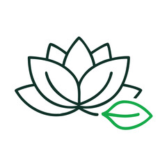 Minimalist Green Lotus Flower and Leaf on Black