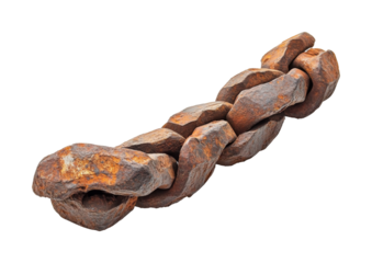 Rusty chain link sculpture industrial workshop installation. Isolated on transparent background, png.
