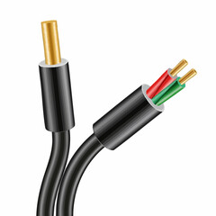 Obraz premium Three-wire cable with gold-plated connector. Vector Image