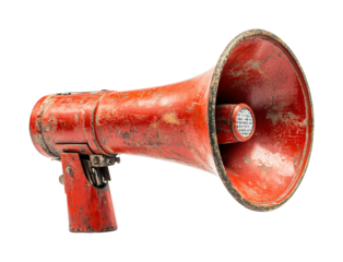 Public announcement action location megaphone content urban environment view. Isolated on transparent background, png.