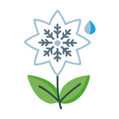 Winter Flower: Snowflake with Green Leaves and Water Drop