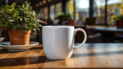 Fototapeta premium a white coffee cup on the wooden table