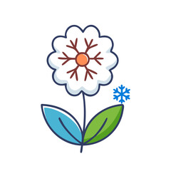 Winter flower with snowflake on black background illustration