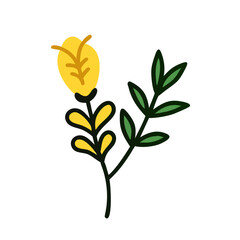 Minimalist Yellow Flower and Green Leaves on Black