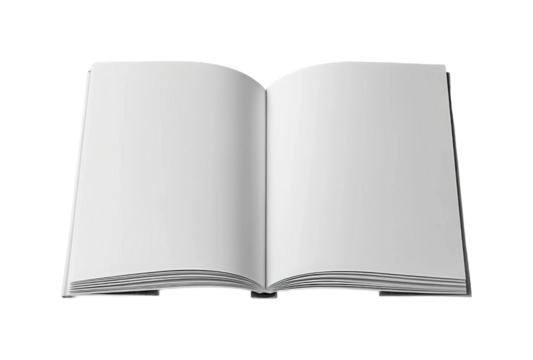 Blank journal pages creative writing minimalist design open view. Isolated on transparent background, png.