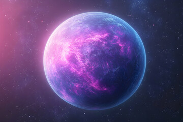 A vibrant, otherworldly planet glows in space.