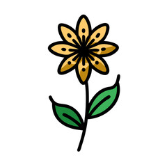 Golden Flower with Leaves on a Black Background