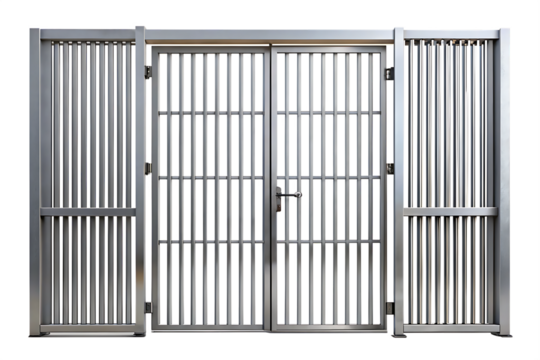 metal prison gate isolated on white background PNG , AI GENERATED