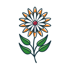 Stylized Flower Illustration with Bold Outlines on Black Background