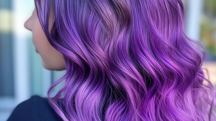 Naklejka premium Vibrant purple and lavender ombre hair highlights.