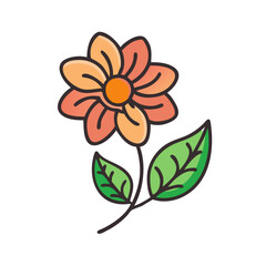 Colorful Cartoon Flower Illustration on Black Background, Floral