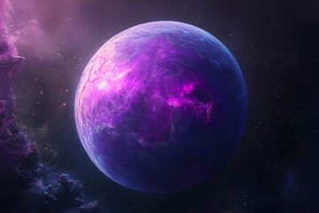 Purple planet, glowing in the cosmos.