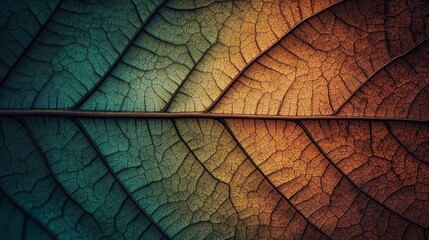 Obraz premium Detailed macro view of a leaf's intricate vein structure.