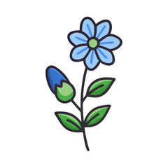 Cute Blue Flower with Bud on Black Background