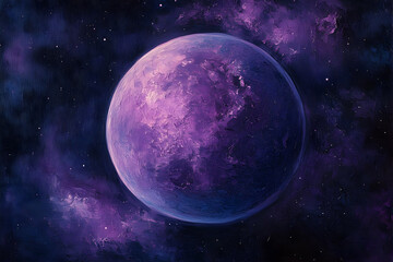 Purple planet in a cosmic nebula.